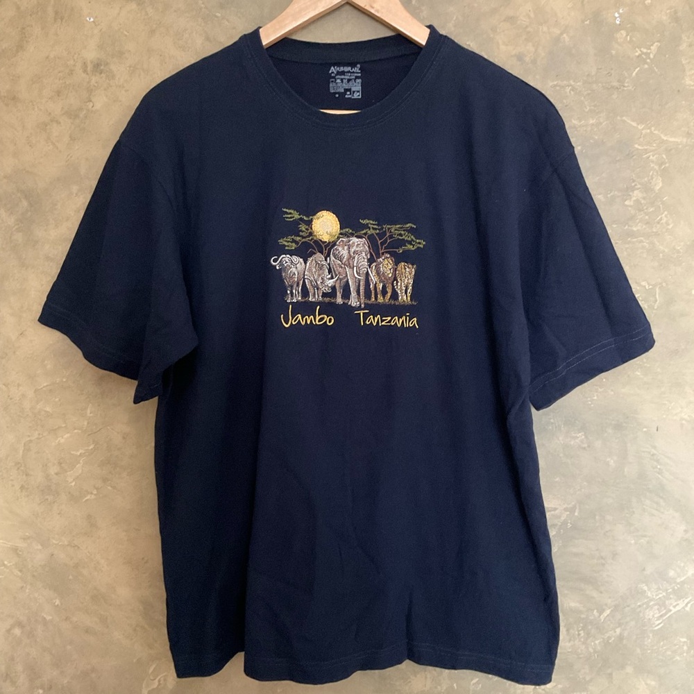 Jambo Tanzania Embroidered Safari Animals Cotton Crewneck Souvenir Tee